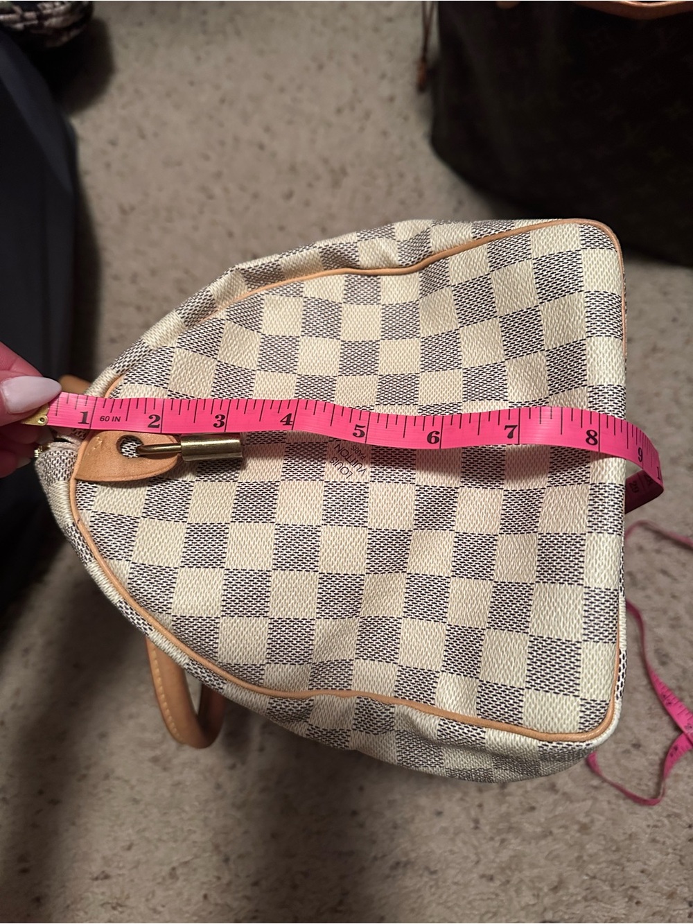 Louis Vuitton Damier Azur Speedy Satchel in Cream and Light Blue - Picture 6 of 10